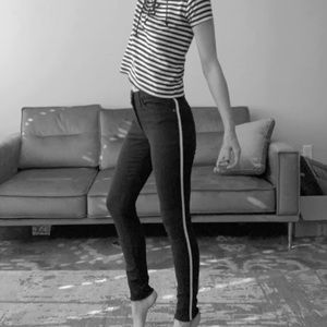 Express black super high waist, white striped black skinny jeans size 0